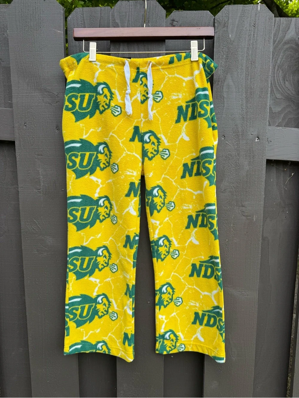 NDSU Grandma Pants Yellow & Green Kids Fleece Pajama Pants Youth Large
